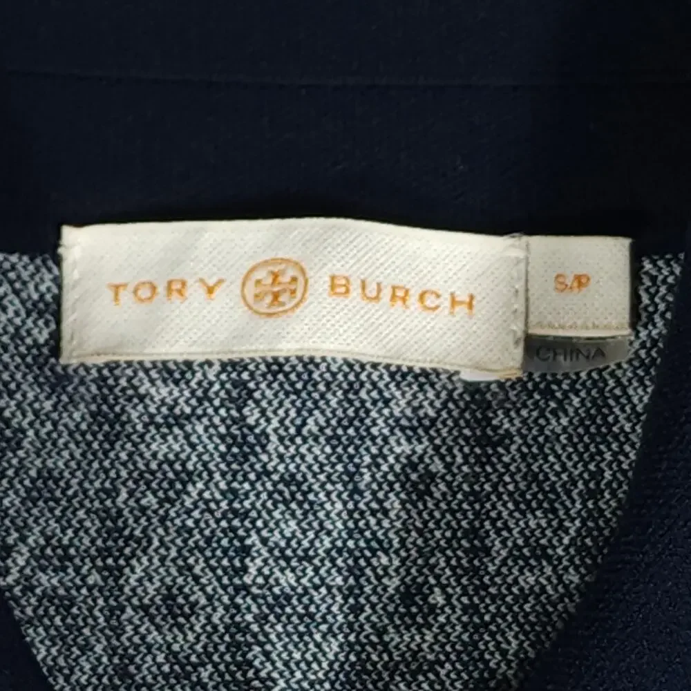 Tory Burch Gemini Link Small Knit Navy Jacquard Pleated Polo Dress NO BELT